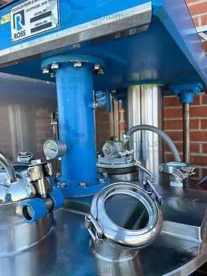 USED ROSS M 40 STAINLESS STEEL SINGLE SHAFT MIXER W/ TWO 40 GALLON TANKS