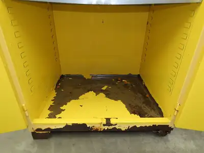 Jamco FM90 Safety Flammable Cabinet 60 Gallon Double Shelf Yellow Rusted Base