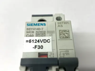 USED SIEMENS MINIATURE CIRCUIT BREAKER C40 1-POLE 40A W/ 5ST3010 AUX SWITCH