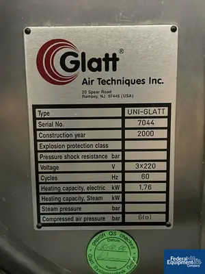 USED Glatt Glatt Uni-Glatt Fluid Bed Dryer System