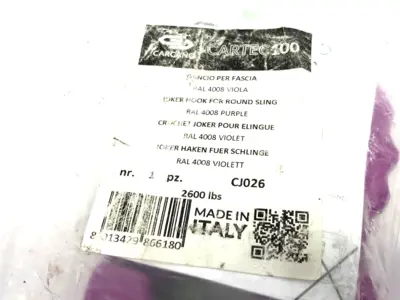 NEW CARCANO CARTEC100 SYNTHETIC SLING HOOK PURPLE WLL 2,600 LBS