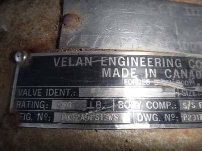 Velan 12" 900 lb Gate Valve