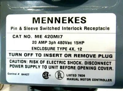 NEW MENNEKES ME 420MI7 PIN & SLEEVE RECEPTACLE ME420MI7