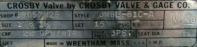 REFURBISHED CROSBY JMBL-81C-A SAFETY VALVE 15PSI JMBL81CA