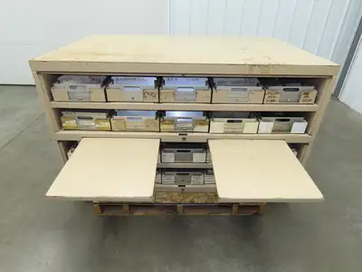 Modular Industrial Storage Cabinet 20 Drawer 61.5x38x34.5" Vintage 17x10" Trays