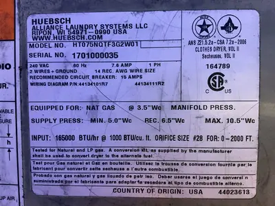 Used HUEBSCH HT075NQTF3G2W01 Heat Treating Units Ohio US | HGR 24 #1419015