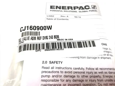NEW ENERPAC RELIEF VALVE ASSEMBLY DWG 243 BOM