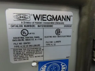 Wiegmann N412303008C Electrical Enclosure Control Panel 30x30x8" Backplate
