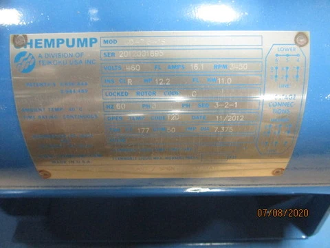 TEIKOU USA INC. Chempump G Series Stainless Steel Sealless Leakproof Canned Motor Pump, Size 1-3/4" x 2" UNUSED