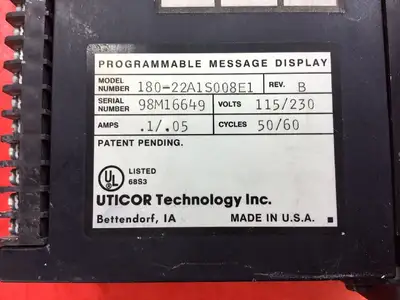 UTICOR HMI 180-22A1S008E1 Rev. B 115/230V .1/.05A. 2B