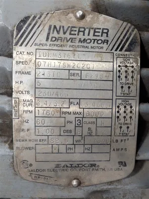 5HP Baldor IDNM3767T Inverter Drive Motor 230/460V 1760 RPM Frame 213TC Used