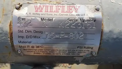 NEW A.R. WILFLEY & SONS INC 4X2 MODEL K CENTRIFUGAL SLURRY PUMP