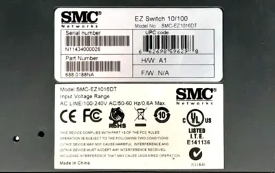 SMC-EZ1016DT | Unmanaged Fast Ethernet Switch, 16-Ports RJ-45 10/100 Mbps - Used