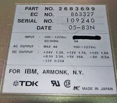 TDK Part No. 2683699 Power Supply for IBM 100~127VAC 9A loc4D6