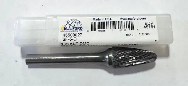 M.A. Ford 1/2" Carbide Burr SF-5-D Tree Shape Radius End Double Cut USA