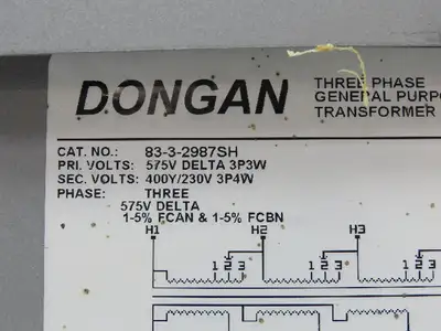 Dongan 83-3-2987SH Stepdown Power Transformer 3kva 3Ph HV 575D LV 400Y/230V