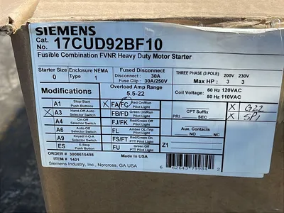 Used SIEMENS 17CUD92BF10 Starters Ohio US | HGR 24 #1150620