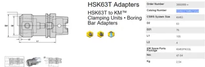 Erickson HSK63T KM63 Adapter HSK63TKM63105M 3892899 (LOC2940B)