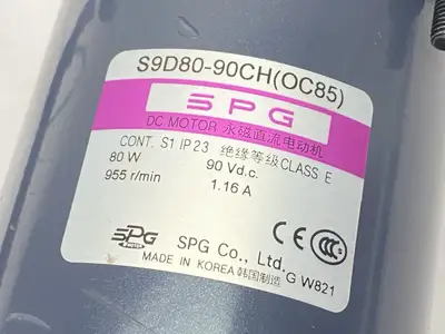 USED SPG GEAR MOTOR 955RPM 90VDC 80W W/ S9KC200BH-A448 GEAR HEAD