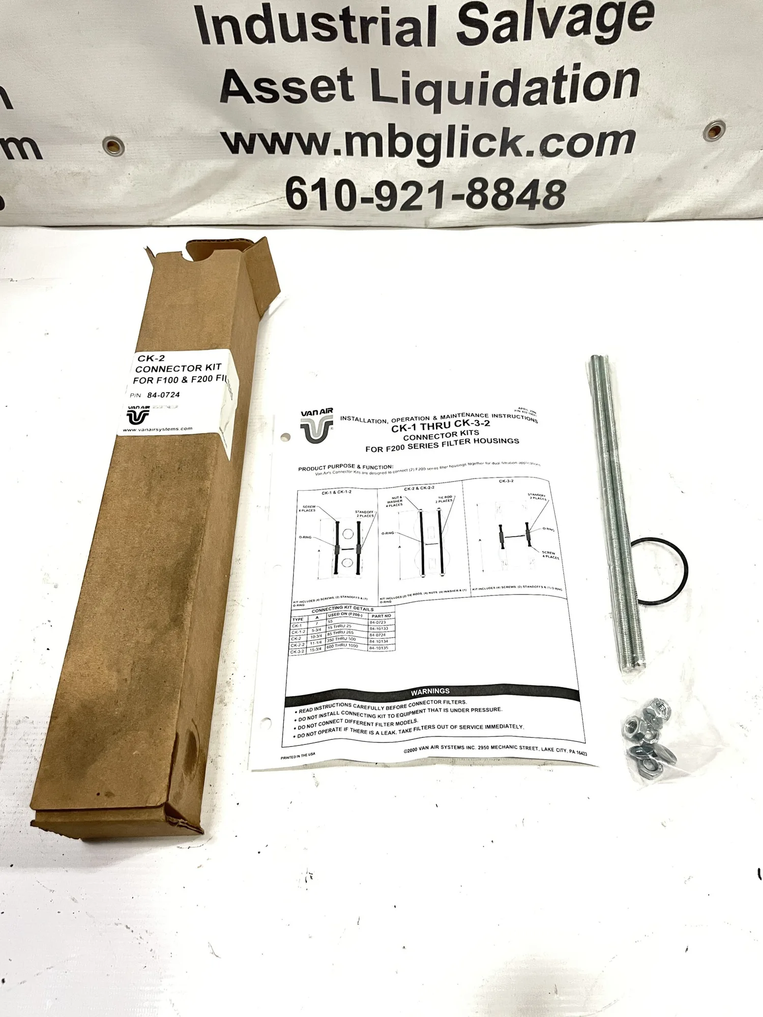 Van Air Systems CK-2 84-0724 Connector Kit for F100 and F200 Filters -NIB