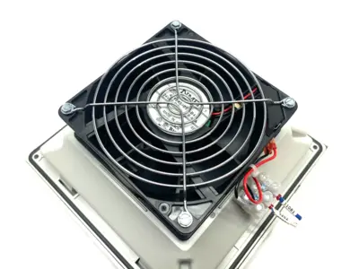 USED HOFFMAN NVENT SIDE MOUNT COOLING FILTER FAN LIGHT GRAY 24V 70CFM