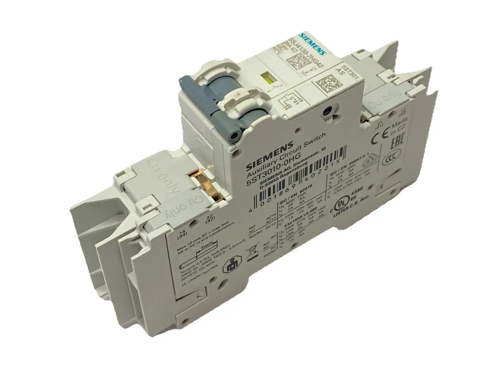 5SJ4130-7HG42 | Siemens  Circuit Breaker 30A 277V/400VAC w/ 5ST3010-0HG Switch - Used