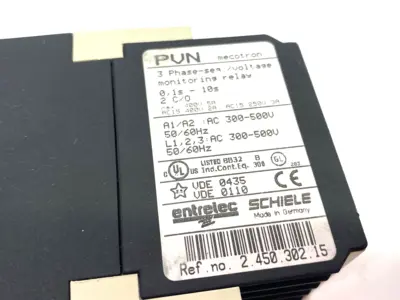 USED ABB ENTRELEC, SCHIELE PVN MECOTRON® PHASE MONITORING RELAY 3-PHASE SEQ.