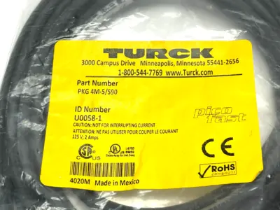 NEW TURCK PICOFAST SINGLE ENDED CORDSET 5M LENGTH U0058-1