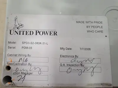 Used UNITED POWER CORP. SPD3-S2-080K-31-L Parts British Columbia CA | Lenmark #369051