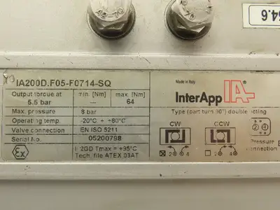 IA200D.F05-F0714-SQ Pneumatic Valve Actuator 115 psi 47 lb-ft 14mm Double Square