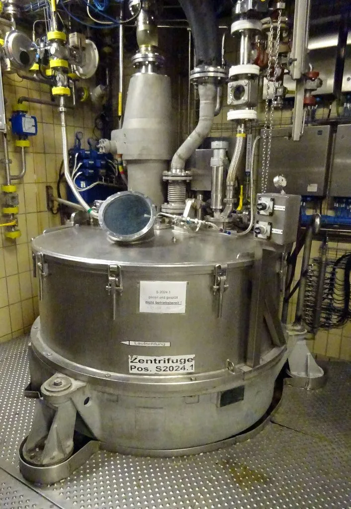 Alfa-Laval PAZ 1250C perforate basket centrifuge, 316SS.