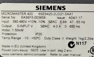 Used Siemens Micromaster 420 PLC Processors | Palmetto Automation #1149928