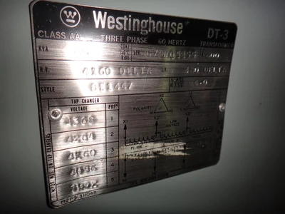 Westinghouse 45 KVA, 4160 Delta, 480 Delta Dry Type Transformer