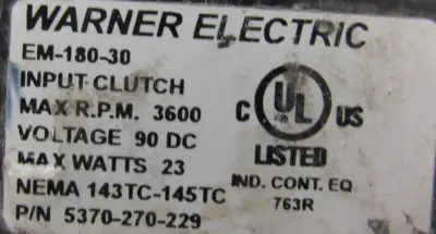 USED WARNER ELECTRIC EM-180-30 INPUT/OUTPUT CLUTCH MODULE EM-180-40