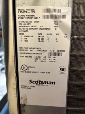 105-0078 Scotsman F1522A-32 Flaker, Flake Ice Maker Ice Machine Air Cooled