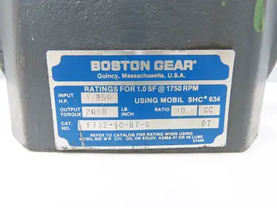 Boston Gear F732-40-B7-G Gearbox 40:1 Reducer 1.8Hp 44rpm 140TC LH Output