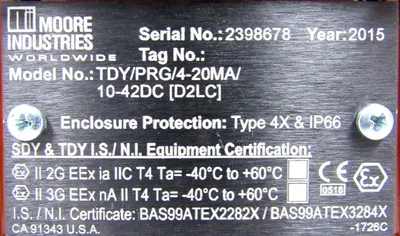 NEW MOORE INDUSTRIES TDY/PRG/4-20MA/10-42DC TEMPERATURE TRANSMITTER