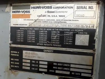 60" X .057" HERR-VOSS MODEL #66/1.156-19/9 4-HIGH BACKED UP PRECISION COIL LEVELER: YOBRO #25004