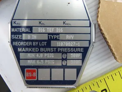 BS&S 8" AV Rupture Disc 316SS 4.0PSDI Min 6.5PSID Max 500°F Lot of 2