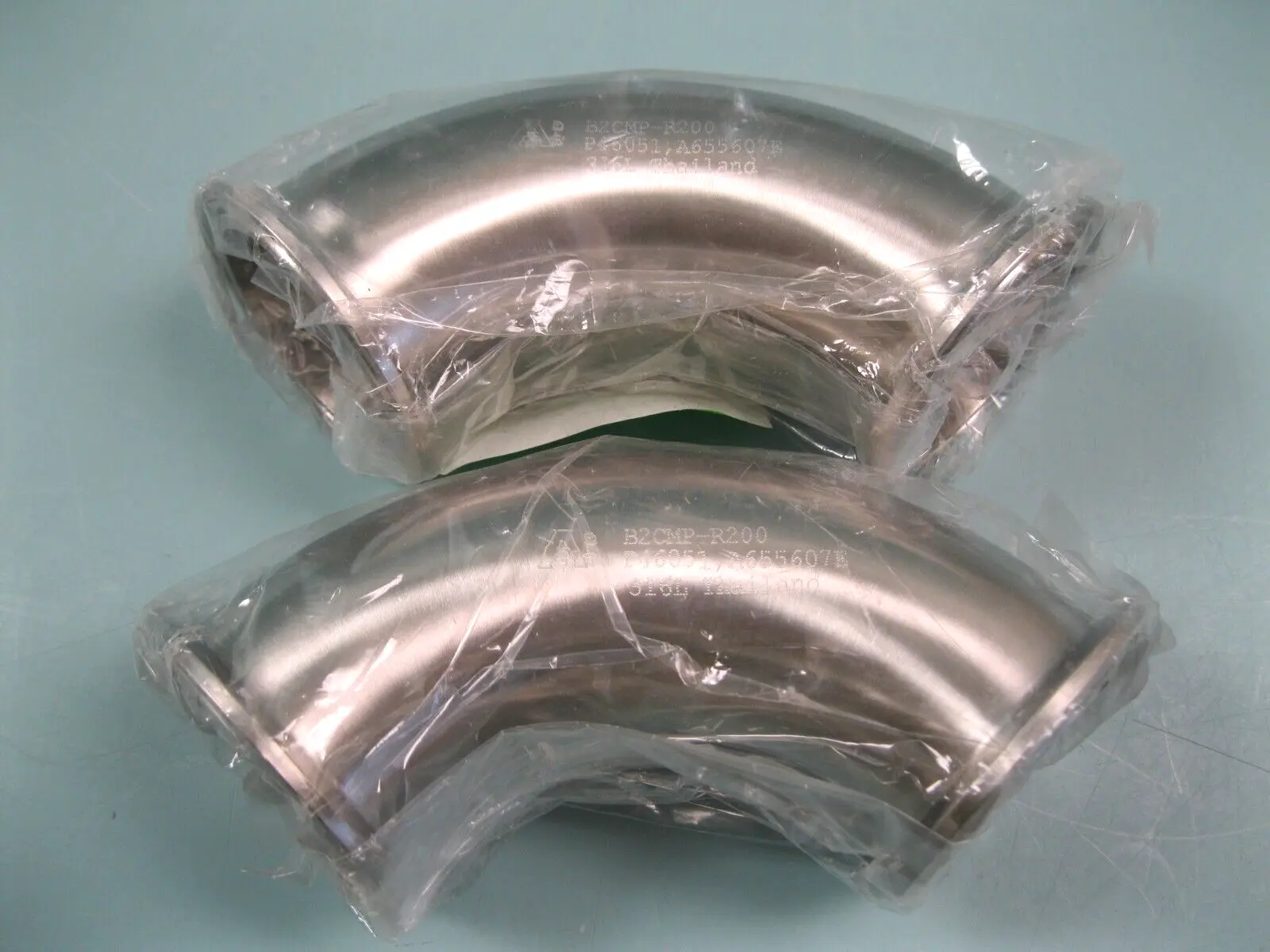 NEW Lot (2) 2" Tri-Clamp B2CMP-R200 Stainless 90° Sanitary Elbow D3