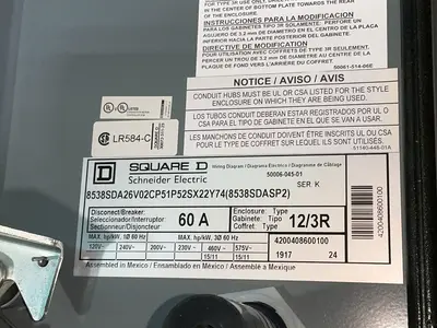 Used SQUARE D 8538SDA26V02CP51P51P52SX22Y74(8538SDASP2) Starters Ohio US | HGR 24 #1286744