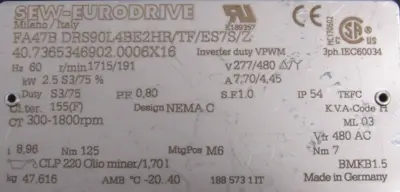 NEW SEW EURODRIVE FA47B DRS90L4BE2HR/TF/ES7S/Z GEARMOTOR FA47BDRS90L4BE2HRTFES7S