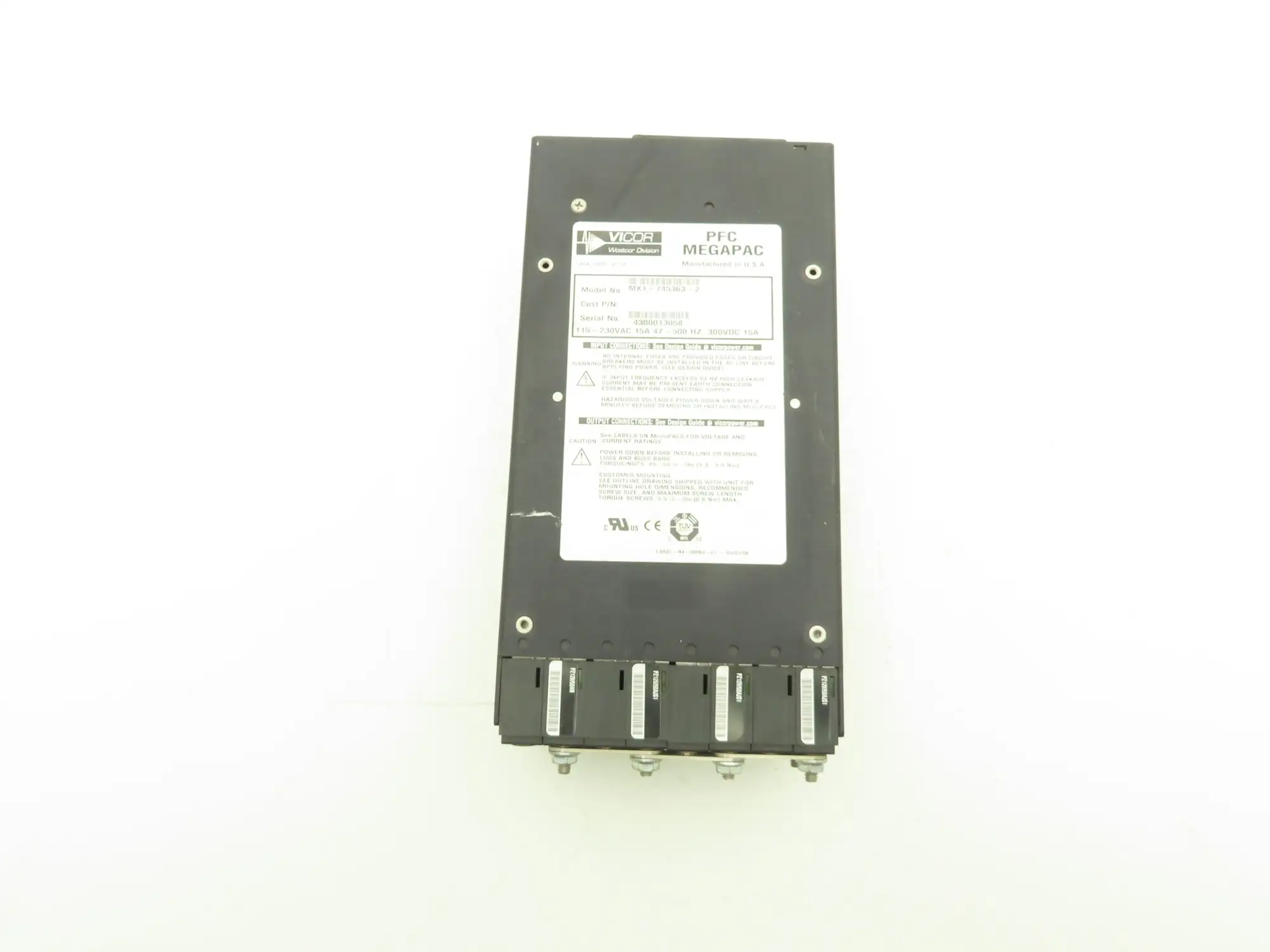 Vicor MX1-745363-2 PFC Megapac 300VDC Power Supply 115-230VAC 15A 47-500Hz