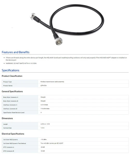 CommScope L4TMB-HMDM-15 LDF4-50A SureFlex Jumper 4.3-10 Male 7-16 Din Male, 15ft [New]