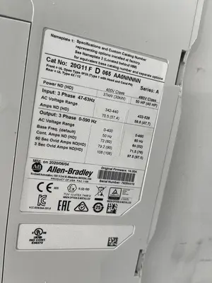 ALLEN BRADLEY POWERFLEX 755 20G11FD065AA0NNNNN SER. A F/W 14.004  STOCK 3167