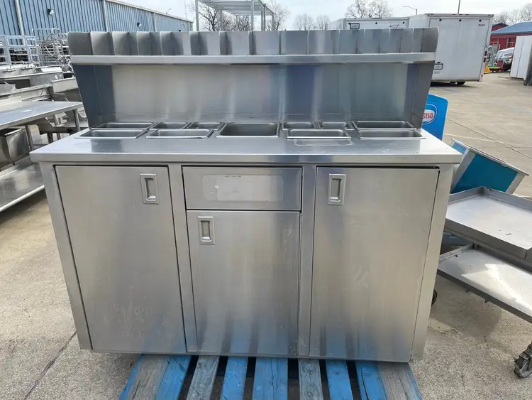 Used Falcon Restaurant Supply Used 60" Stainless Steel Condiment Station Cabinet with Trash Can Compartment - SS203 Restaurant Equipment (Miscellaneous) Illinois US | Falcon Restaurant Supply #1376235