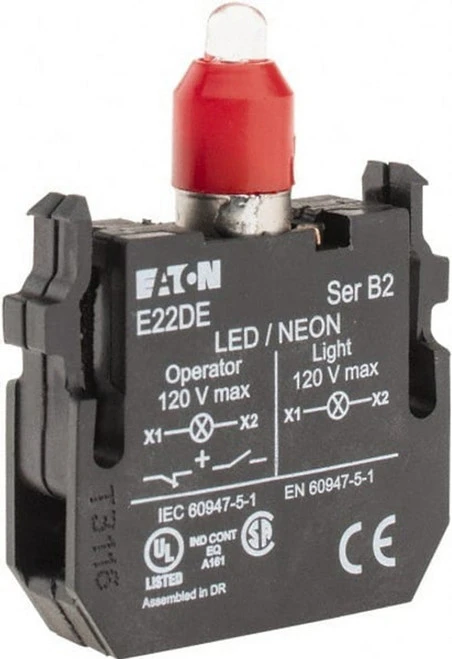 Eaton E22DL24R E22 Pushbutton Light Unit, With Red LED, 24 Vac/dc [New]