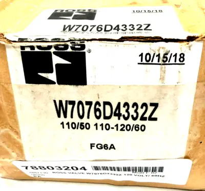 NEW ROSS CONTROLS W7076D4332Z SOLENOID VALVE 120V 60HZ W7076D4332