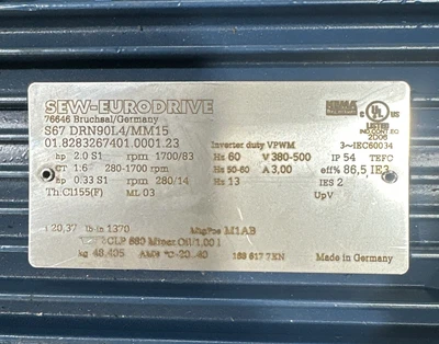 New | in-Stock SEW EURODRIVE S67 DRN90L4/MM15 Misc Electrical & Power Parts Indiana US | J&J Industrial Supply #1293457