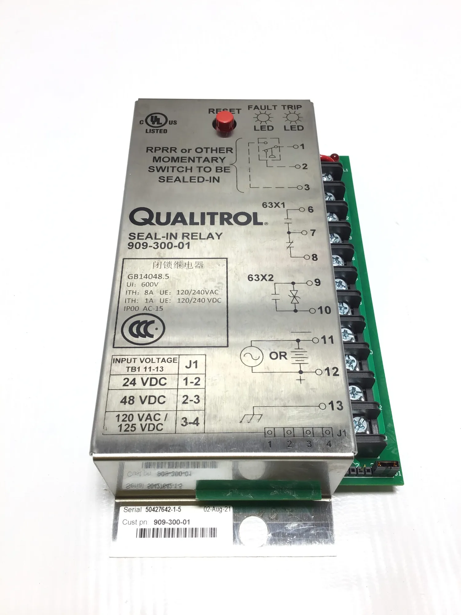 Qualitrol 909-300-01 – GB14048.5 Seal-In Relay Screw Terminal 120/240VAC-DC